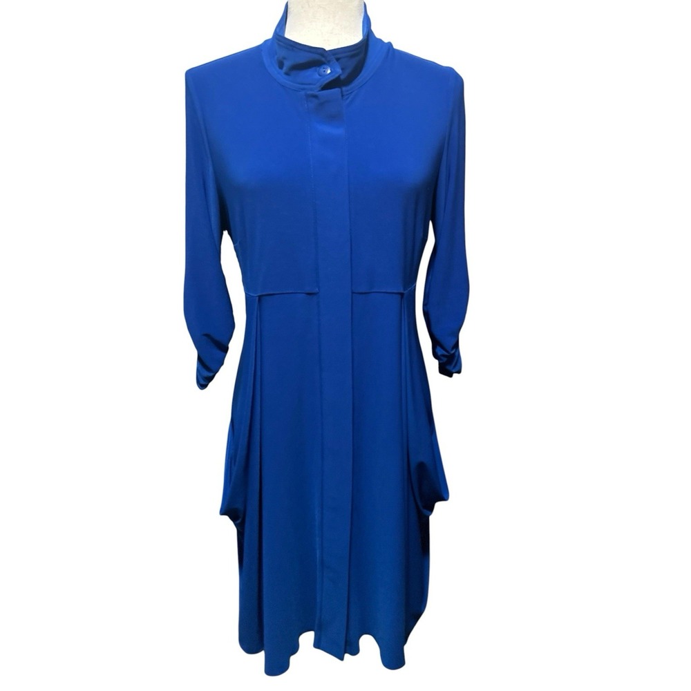 Joseph Ribkoff Mock Cowl Neck Draped Dress Royal Sapphire Slinky 10 Lagenlook